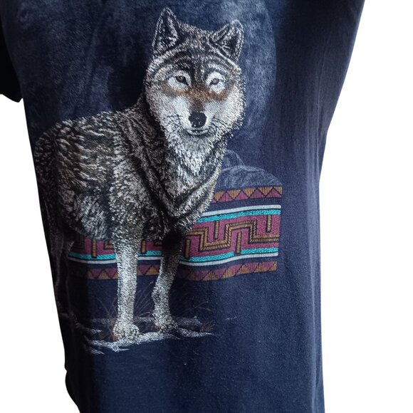 Vintage Mens T-shirt Medium Timber Wolf Animal Biker Jerzees Blue Nature butter - Picture 3 of 7